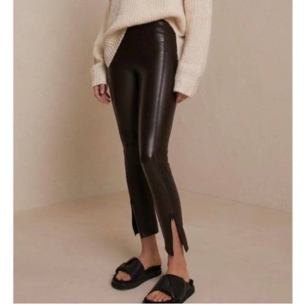 ALC vegan leather leggings in chocolate brown.